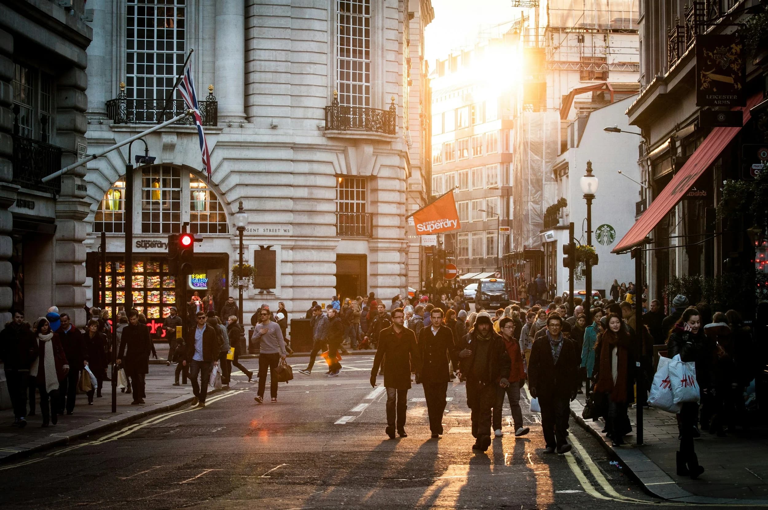 People moving through a contemporary city street